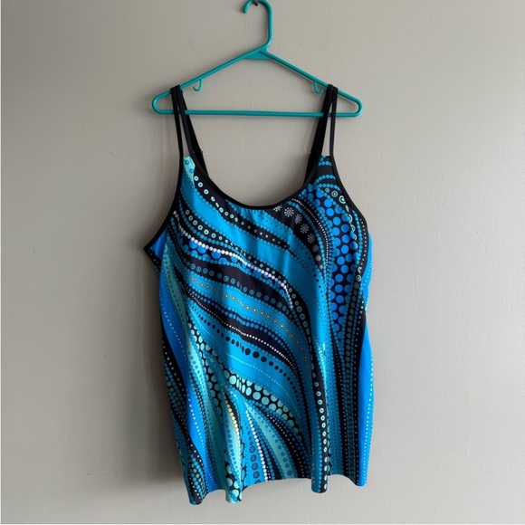 Blue and Black Tankini Top Swim Camisole - Picture 8 of 8